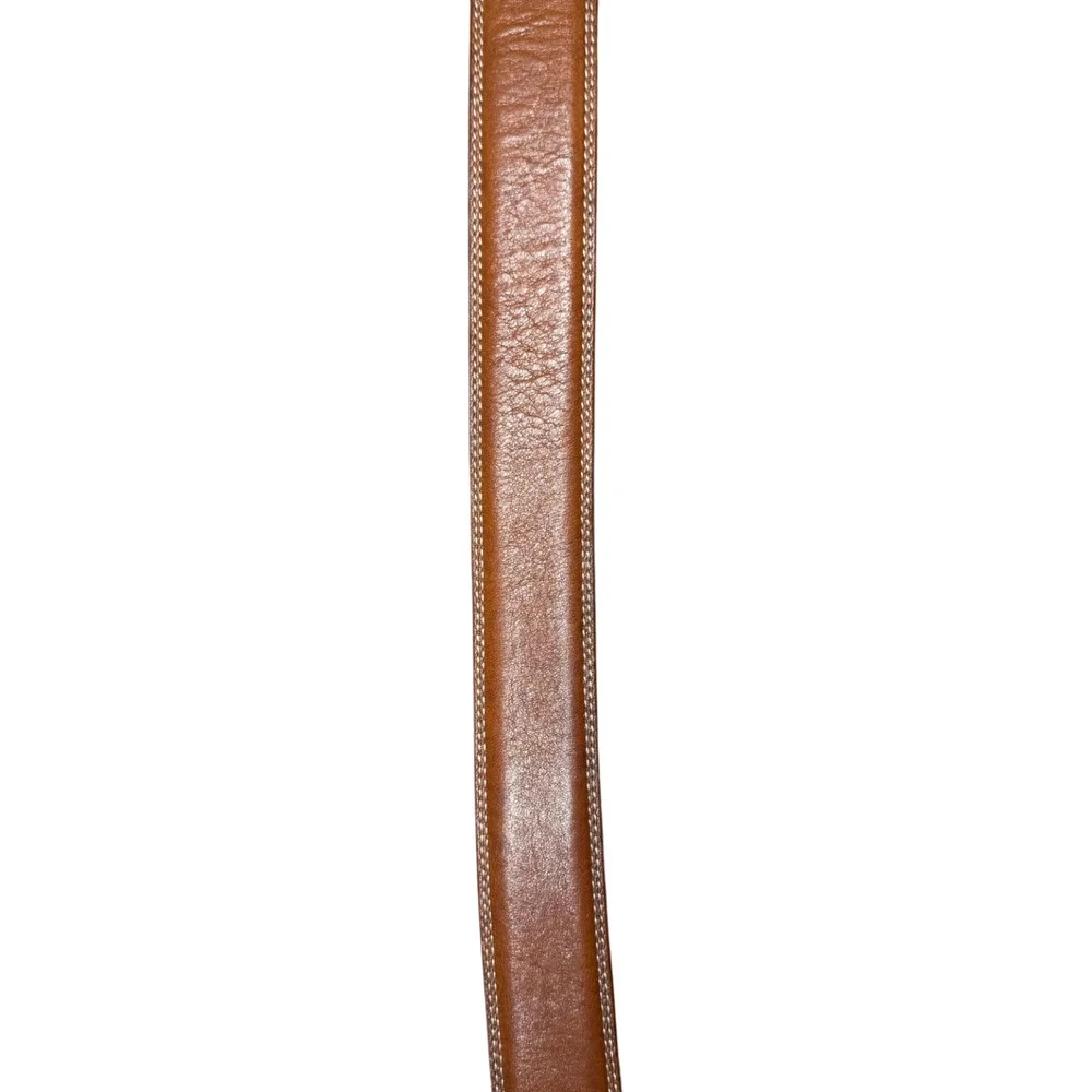 BRONZINO Brown Leather Belt Men's 34/85 Silver Buckle White Stitching Italy